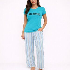 U-TRAU Turquoise Multi Delaware PJ Set Colorful Coord Gift Spring Striped Travel